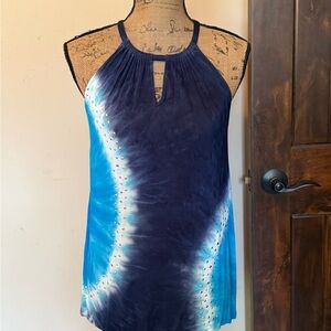 Blue and White Tie-Dye Women's Halter Top